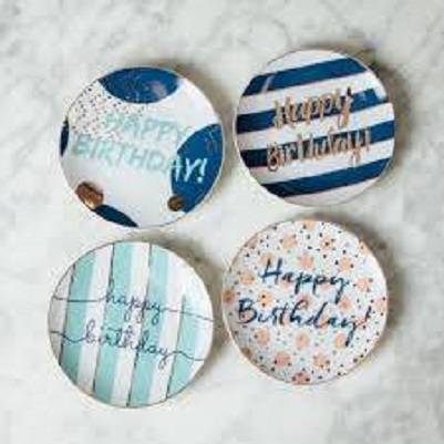 LETS PARTY! SET OF FOUR HAPPY BIRTHDAY PLATES